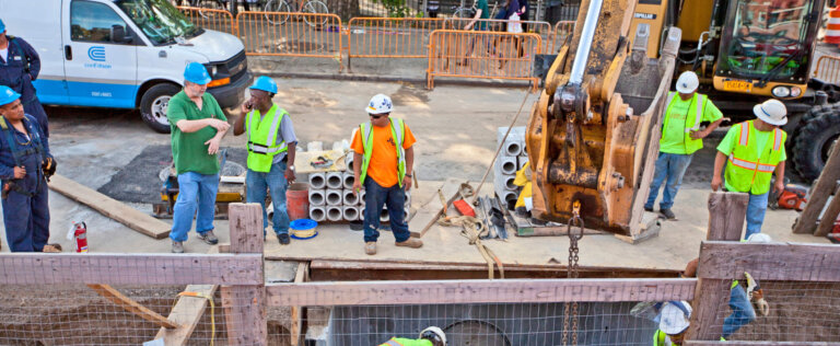 New York, USA. June 28th 2014: Construction along a busy street in New York City